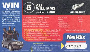 2004 Weet-Bix All Blacks Collector Series #5 Ali Williams Back